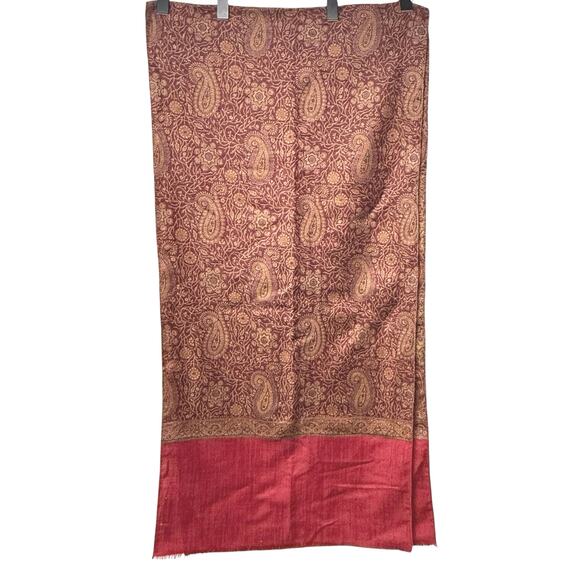 Pink Dot Collection 100% Wool Scarf Wrap Pashmina Magenta Tan Paisley 85” x 21” - Picture 3 of 6